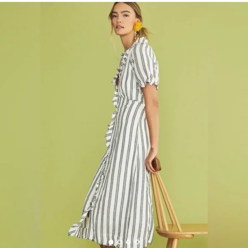 Anthropologie Striped Ruffle Button-Down Dress